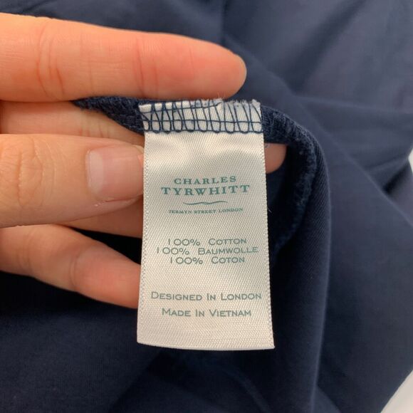 Charles Tyrwhitt Shirt Mens XL Extra Large Navy Polo Collared 3 Button Placket - Picture 8 of 11